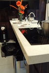 Box edge kitchen worktop in Starlite White form Sinquastone.